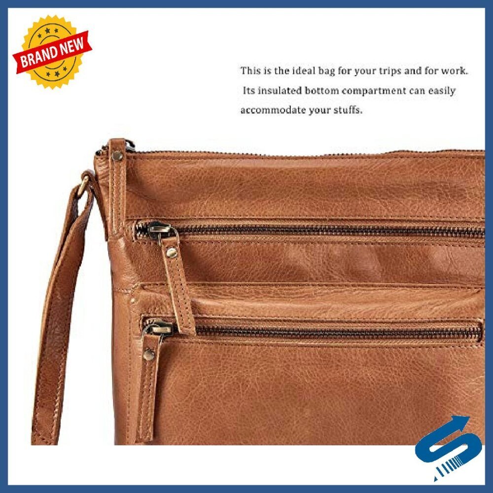 Small Genuine Leather Crossbody Bag with Multiple Pockets Adjustable Strap - Picture 7 of 8